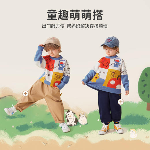 【90-110】【MQDmini】男童秋冬款撞色提花满印针织衫毛衣 商品图7