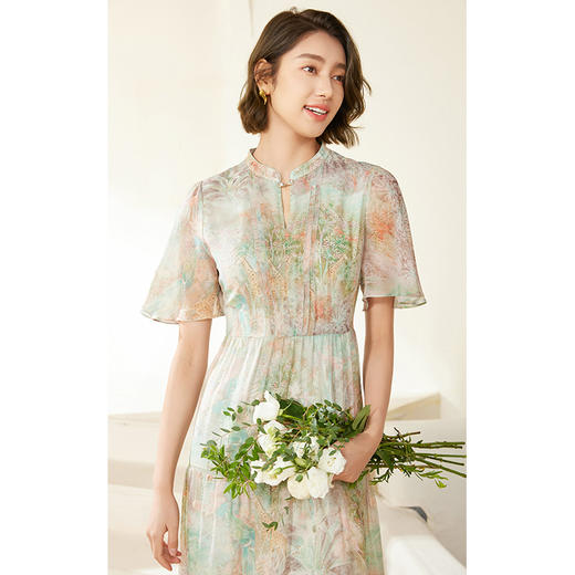 乔万尼真丝连衣裙新款100%桑蚕丝立领迷情印花EM2E850 商品图1