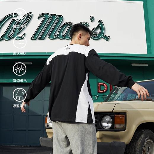 LUSHISI「棉感速干」双色拼接字母撞色运动复古风混纺棉长袖t恤 商品图3