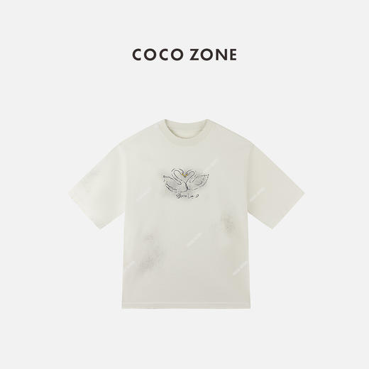 COCO ZONE 双天鹅印花短袖T恤衫圆领上衣 CC2C1692 商品图0