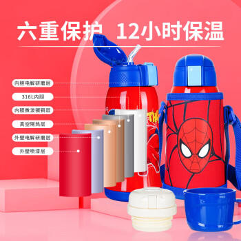 迪士尼（DISNEY）儿童保温杯带吸管316不锈钢男喝水杯子小学生宝宝专用双盖壶600ml /厨具 /水具 /保温杯 商品图2