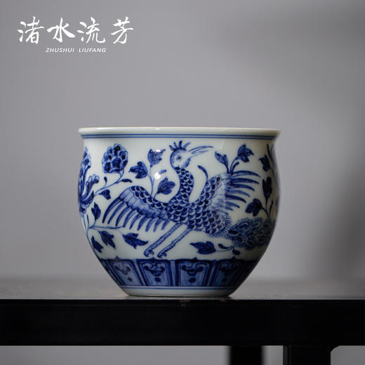 渚水流芳青花双凤穿花纹缸杯 商品图0