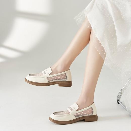 ZHR真皮透气网纱乐福鞋女2023新款夏季单鞋女平底一脚蹬小皮鞋女 商品图8