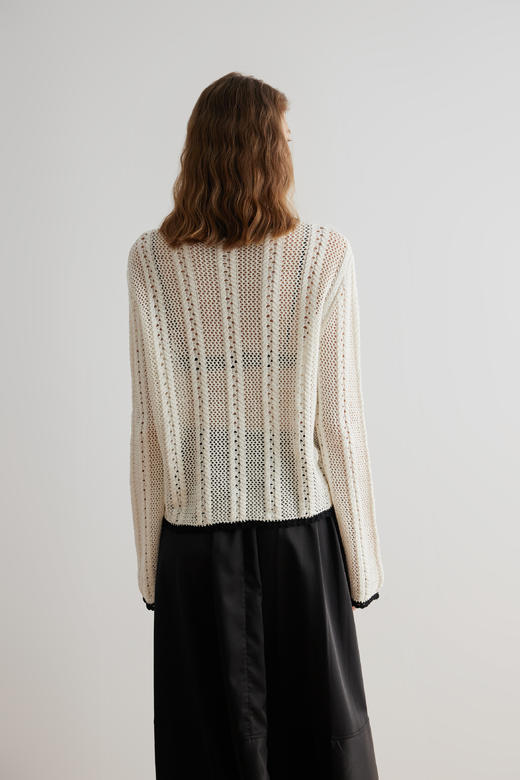 COCO ZONE 2024"米妮"春季复古纯色圆领针织衫镂空长袖上衣CC1A0605 商品图2