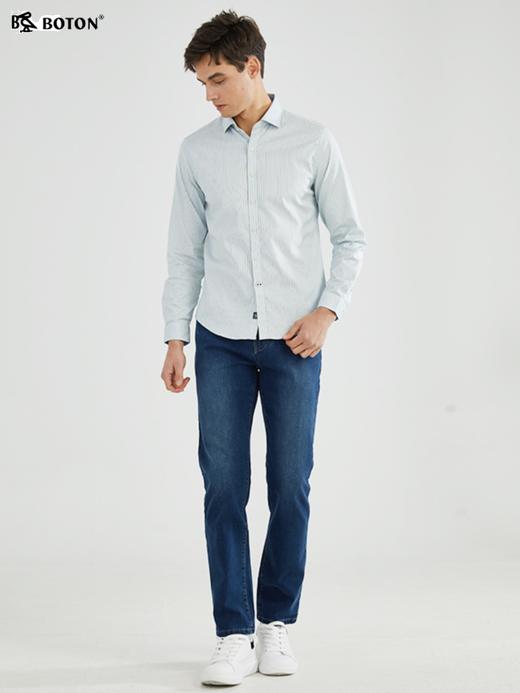 波顿春秋季浅蓝色条纹长袖衬衫纯棉修身男士休闲青年高端衬衣MS572120 商品图5