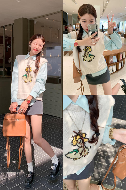 <曾小咸推荐>学院风可爱鸭子圆领毛织马甲背心 商品图5