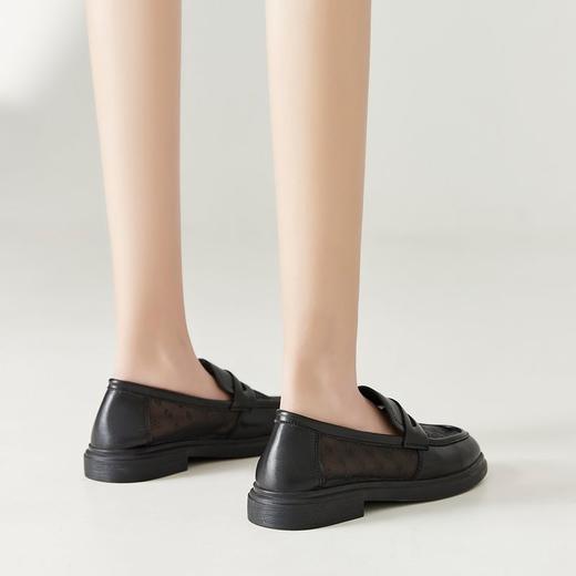 ZHR真皮透气网纱乐福鞋女2023新款夏季单鞋女平底一脚蹬小皮鞋女 商品图4