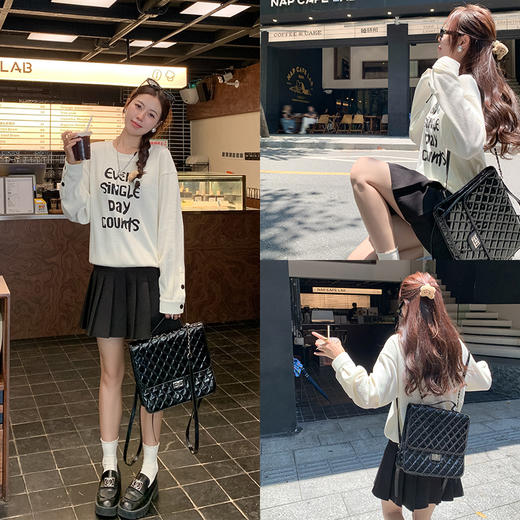 <曾小咸推荐>【好穿不单调】杏色黑色字母卫衣 商品图2