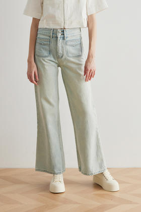 COCO ZONE 100棉早春穿搭浅色复古牛仔裤宽松显瘦长裤CC1A0514