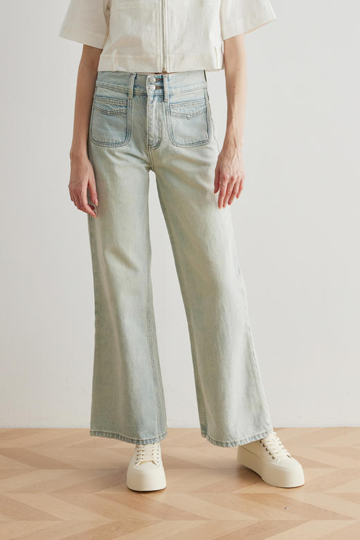 COCO ZONE 100棉早春穿搭浅色复古牛仔裤宽松显瘦长裤CC1A0514 商品图0