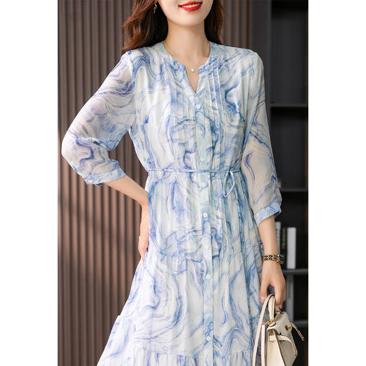 89249原形V领真丝桑蚕丝连衣裙女2024夏季新款高级感温柔风扎染长裙子 商品图1