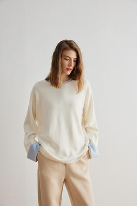 COCO ZONE设计感袖口撞色圆领针织衫羊毛百搭毛衣24C10354