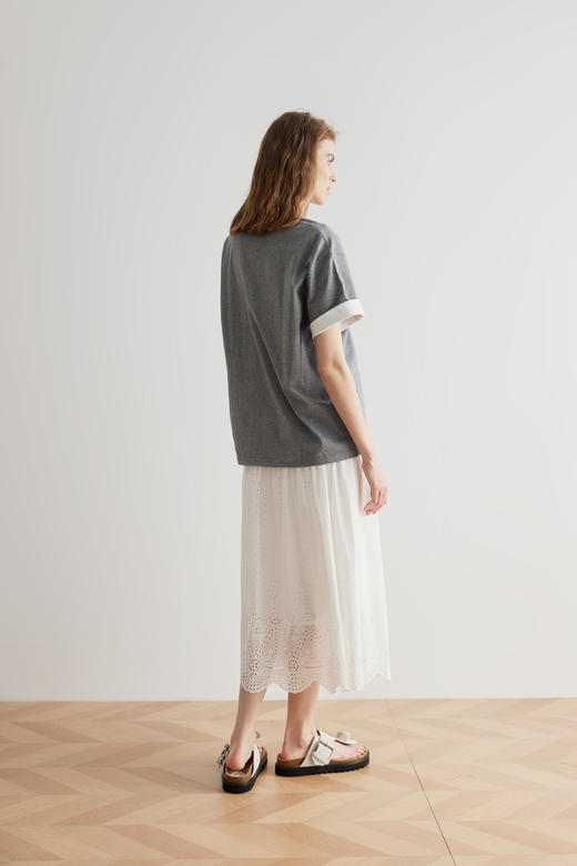 COCO ZONE ”木耳裙“100棉夏季镂空刺绣半身裙松紧腰拼接中长裙CC1B0889 商品图6