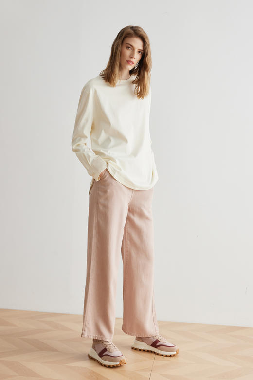 COCO ZONE"夏日冰粉“时尚复古纯色阔腿直筒裤时尚百搭松紧腰牛仔裤CC1B1177 商品图3