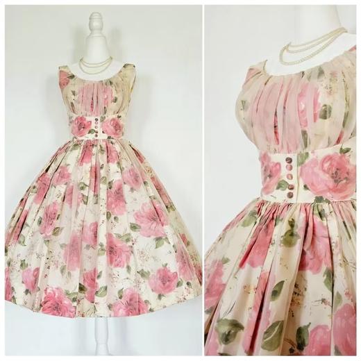 【投稿】喵娘精工@M82《春日花影》复古vintage薄纱印花高腰连衣裙 商品图6