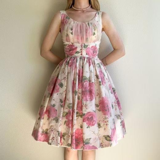 【投稿】喵娘精工@M82《春日花影》复古vintage薄纱印花高腰连衣裙 商品图1