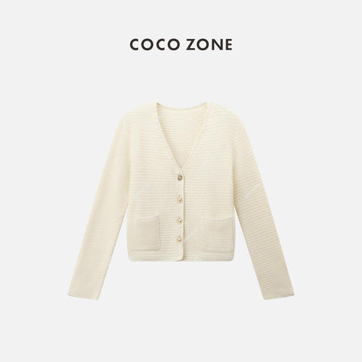COCO ZONE 春季小香风100棉针织开衫长袖V领单排扣上衣24C10367 商品图4