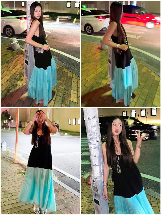 HIDEMI 极简拼接百褶圆领背心连衣裙 商品图2