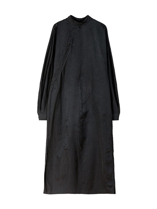 牧衣游原创 丝棉净色连衣裙新款宽松东方气质开叉改良旗袍 游山 商品图4