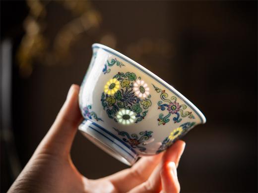 富玉窑  景德镇手工青花斗彩团菊玲珑主人杯盖碗茶具套组 商品图1