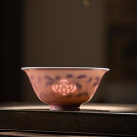 富玉窑  景德镇全手工青花玲珑缠枝内绘主人杯 品茗杯茶器