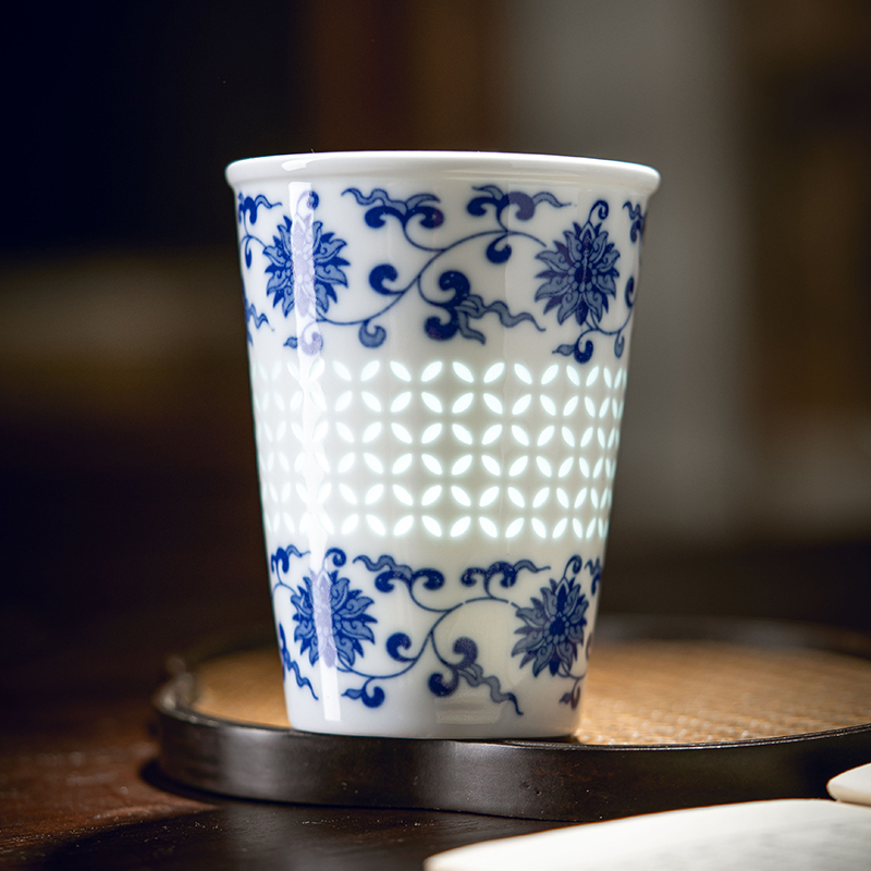 富玉  景德镇青花缠枝莲陶瓷可乐杯 个人专用茶杯水杯礼盒装
