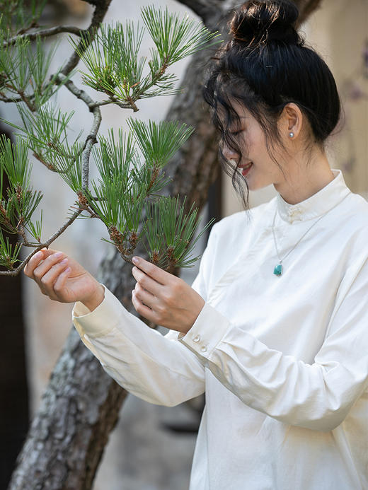 牧衣游原创 丝棉净色连衣裙新款宽松东方气质开叉改良旗袍 游山 商品图3