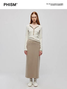 拼色半开襟长袖T