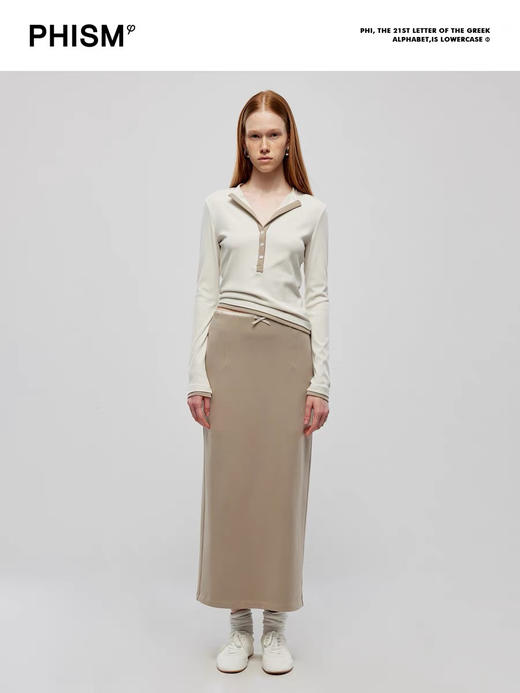 拼色半开襟长袖T 商品图0