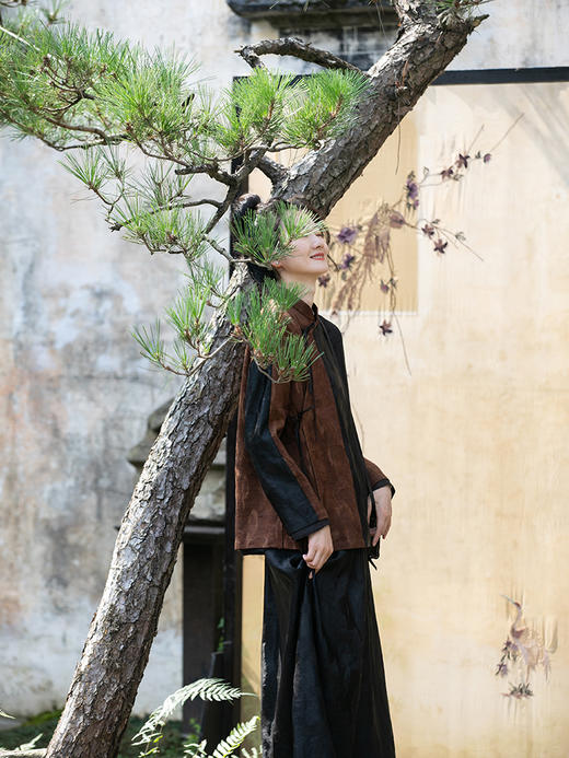 牧衣游原创 重磅鹤提花香云纱短外套拼接高端禅意复古开衫 木兰诗 商品图2