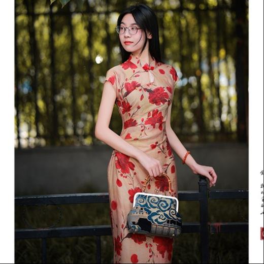 【丹彩】天丝印花鲜艳华丽风改良新中式旗袍 商品图0