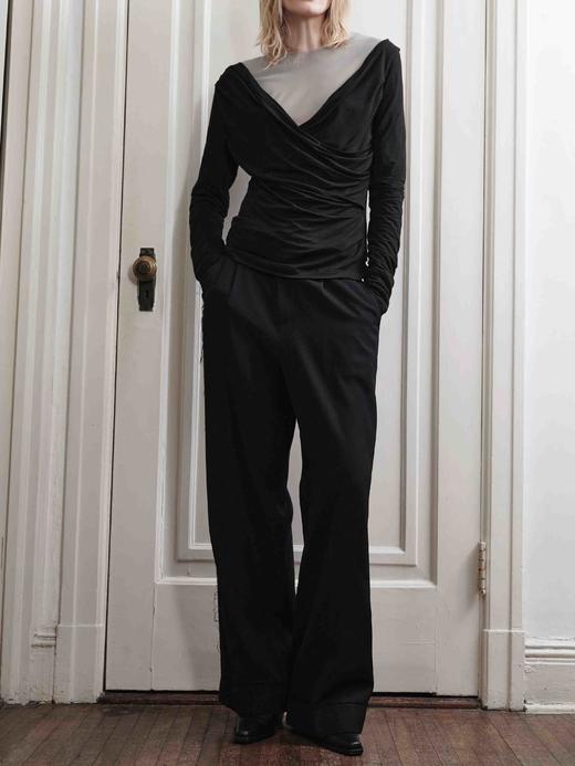 TU｜C03AW23-PT01-BK00 黑色羊毛混纺西裤 商品图3