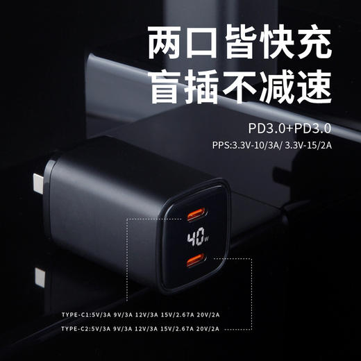 40W双PD快充头苹果华为手机通用充电头双多孔输出数字数显 商品图3