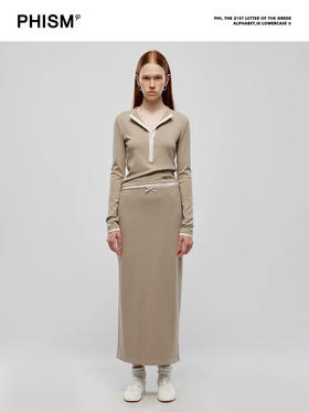 拼色半开襟长袖T