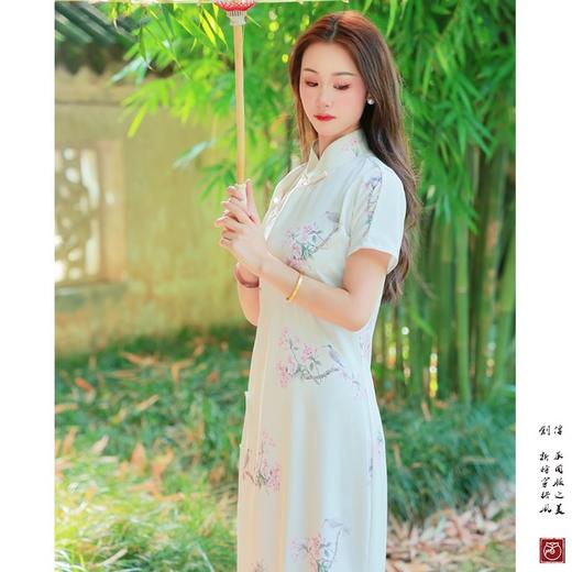 【花鸟卷】国风素雅立领盘扣古法旗袍新中式 商品图0