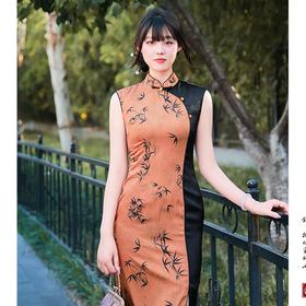 【竹意】提花双面缎改良旗袍典雅复古新中式