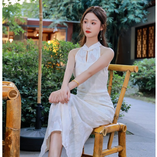 【玉露】双层杏色提花清冷改良旗袍新中式