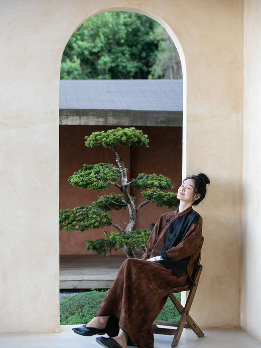 牧衣游原创 重磅鹤提花香云纱短外套拼接高端禅意复古开衫 木兰诗 商品图3