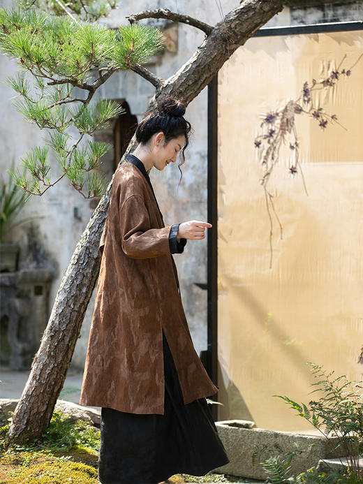 牧衣游原创 重磅鹤提花香云纱长外套新款禅意复古宽松开衫 满鹤楼 商品图1