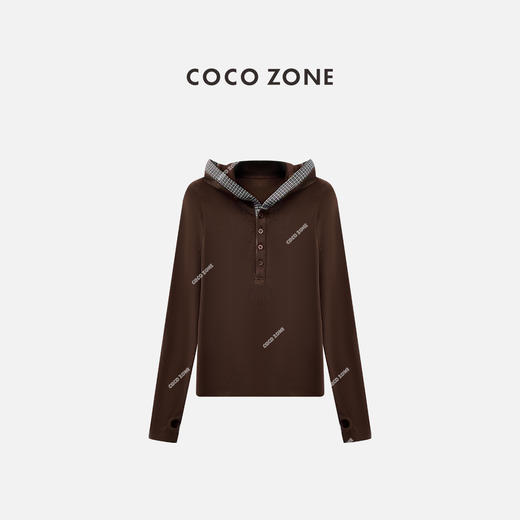 COCO ZONE 设计感撞色拼接连帽长袖打底T恤 CC2C1729 商品图0