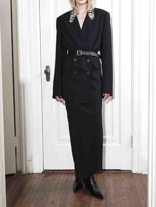 TU｜C03AW23-JK01-BK00 黑色蕾丝领西装外套 商品图2