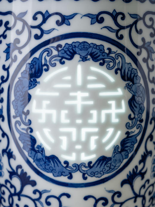 富玉  青花玲珑花瓶陶瓷器中式居家装饰品花瓶-手绘寿字瓶 商品图3