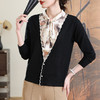假两件中年妈妈装长袖上衣，蝴蝶结领洋气小衫CC- 101-A001 商品缩略图1