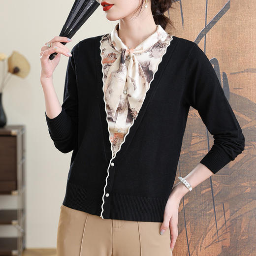 假两件中年妈妈装长袖上衣，蝴蝶结领洋气小衫CC- 101-A001 商品图1