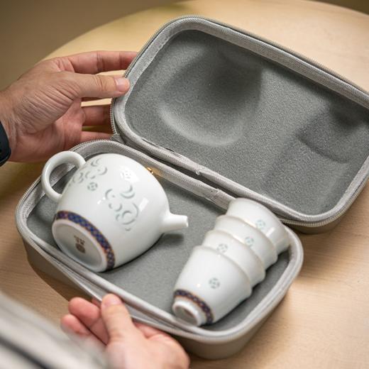 富玉 景德镇玲珑陶瓷茶具旅行户外便携茶具钱兔似锦一壶四杯 商品图4