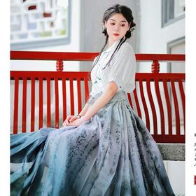 【清川墨染】马面裙欧根纱改良国风新中式水绿色马面套装