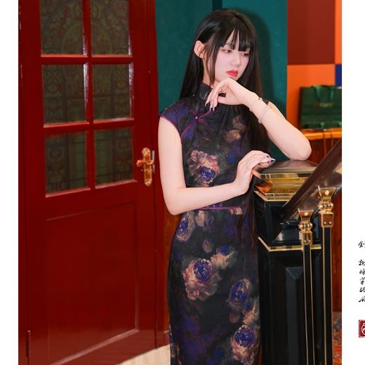【烟罗】缎面印花改良旗袍紫罗兰优雅气质新中式 商品图0