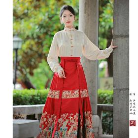 【玉堂春晓】马面裙织金妆花改良国风新中式山花鸟木红马面套装