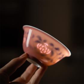 富玉窑  景德镇全手工青花玲珑缠枝内绘主人杯 品茗杯茶器