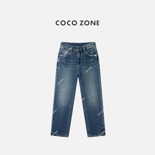COCO ZONE 复古水洗爪纹牛仔裤显瘦百搭直筒裤CC2C1619 商品图0